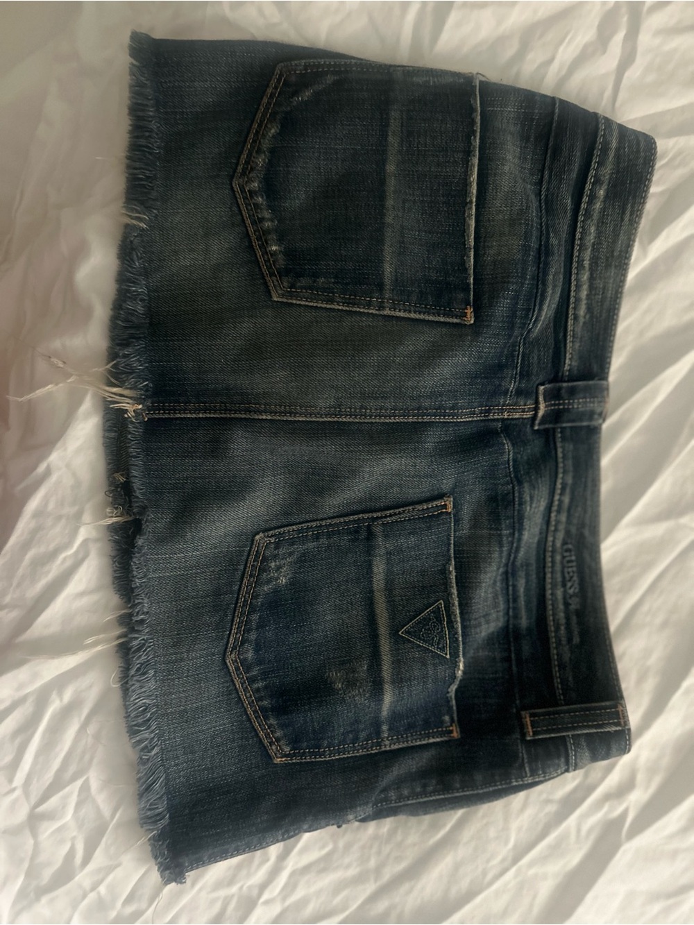 Vintage Guess Denim Distressed Dark Blue Denim Mini Skirt
